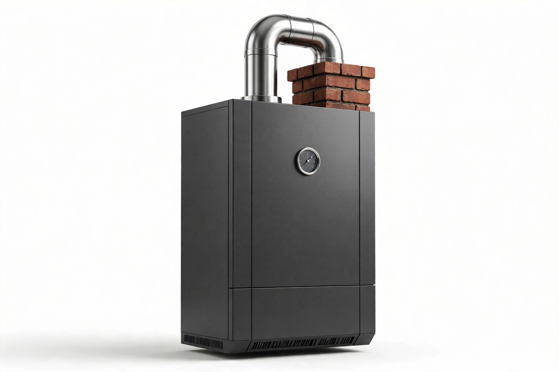 3D illustration of a residential boiler connected to its chimney flue in New York City
